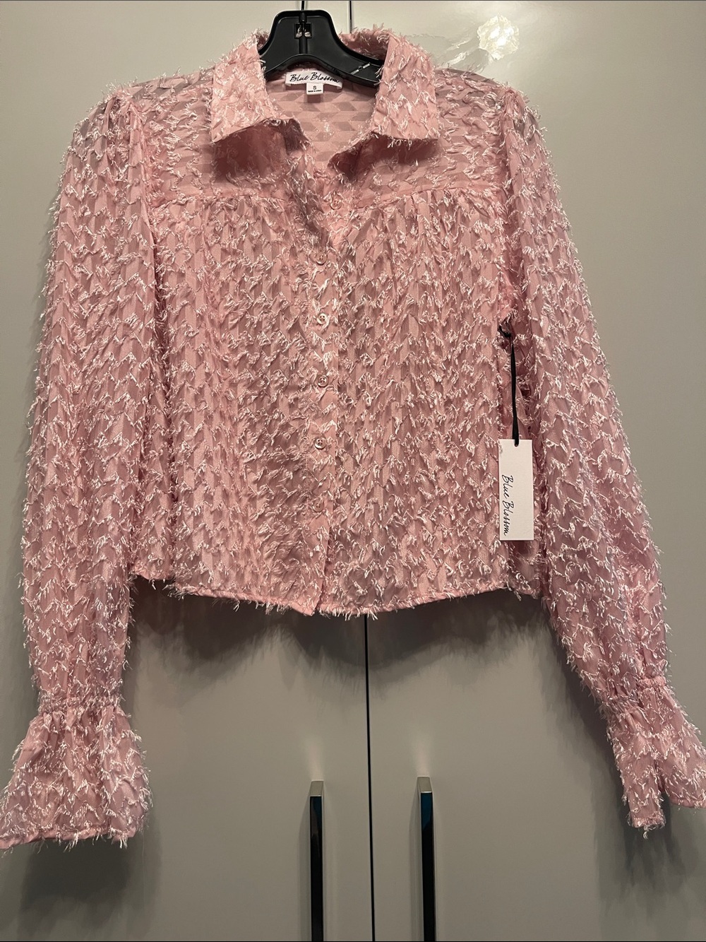 Bella Dahl Pink Textured Fringe Button-Down Shirt